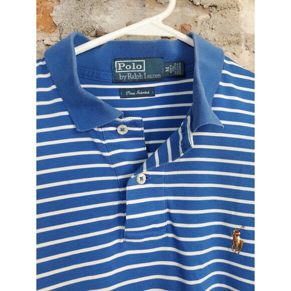 Polo by Ralph Lauren Shirt Mens Sz M Logo Embroidered Polo Blue Stripe Pony Rp - Picture 2 of 3